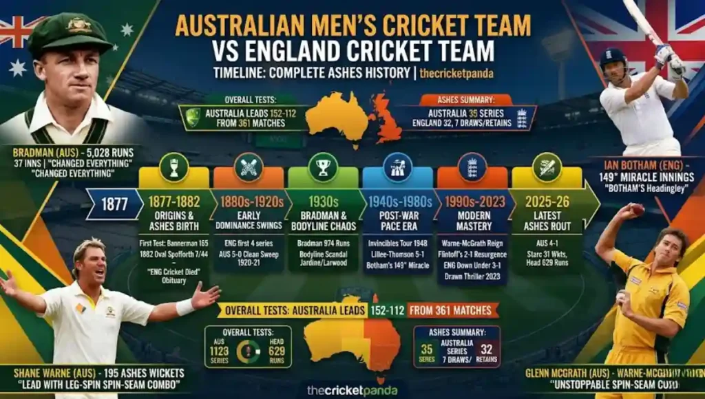 Australian Men’s Cricket Team vs England Cricket Team Timeline