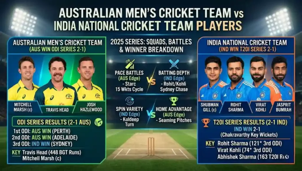 Australian men’s cricket team vs India national cricket team players