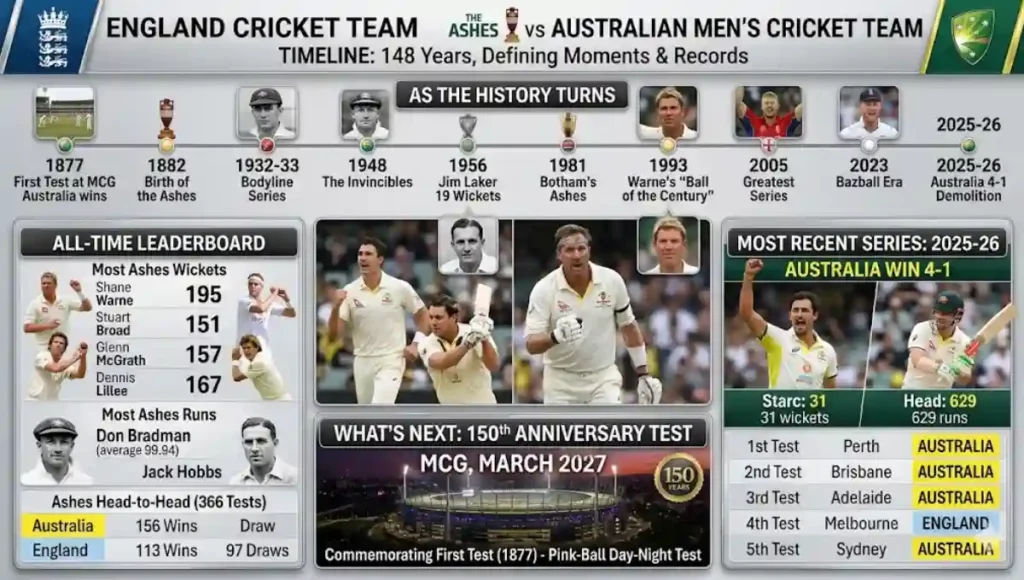 England Cricket Team vs Australian Men's Cricket Team Timeline