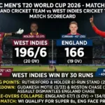 England Cricket Team vs West Indies Cricket Team Match Scorecard