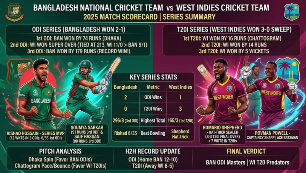Full Bangladesh National Cricket Team vs West Indies Cricket Team Match Scorecard