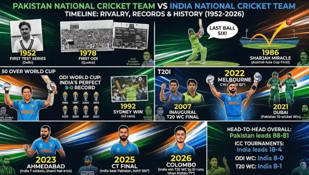 Pakistan National Cricket Team Vs India National Cricket Team Timeline