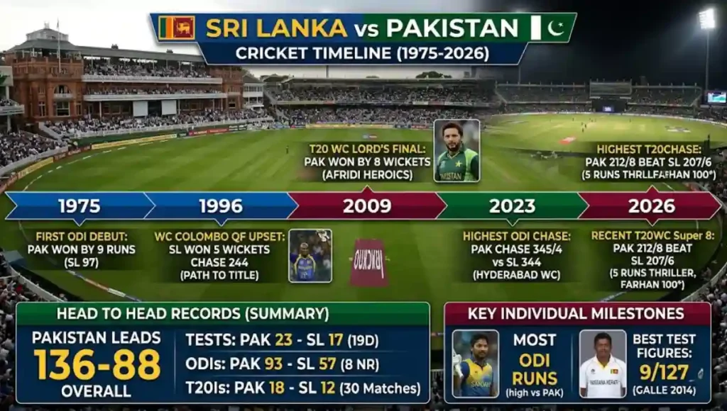 Sri Lanka National Cricket Team vs Pakistan National Cricket Team Timeline
