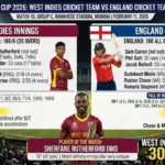 West Indies Cricket Team vs England Cricket Team Match Scorecard