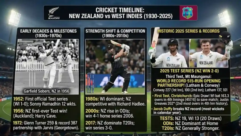 New Zealand National Cricket Team Vs West Indies Cricket Team Timeline