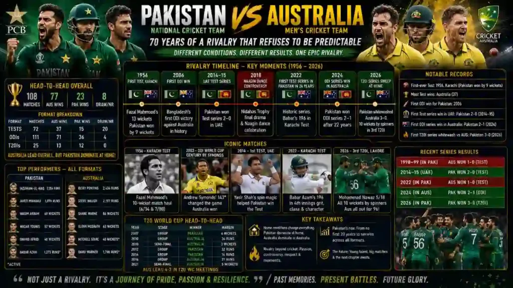 Pakistan National Cricket Team vs Australian Men's Cricket Team Timeline