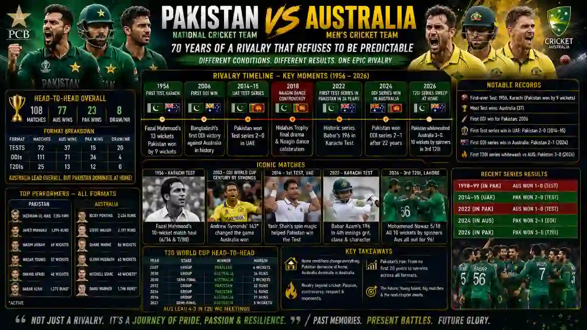 Pakistan National Cricket Team vs Australian Men's Cricket Team Timeline