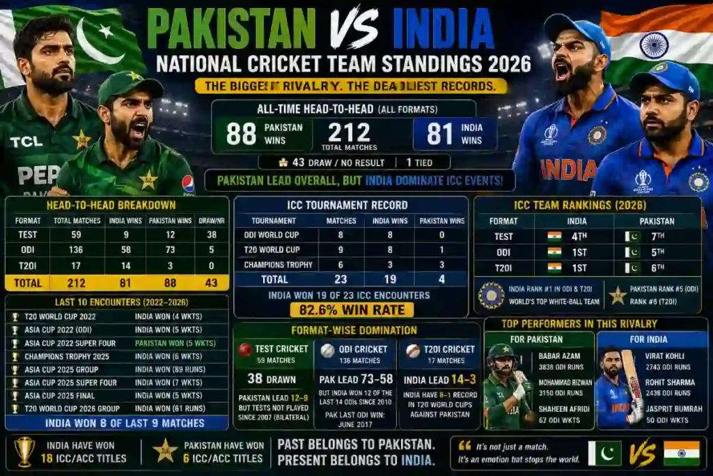 Pakistan National Cricket Team vs India National Cricket Team Standings