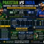 Pakistan National Cricket Team vs India National Cricket Team Standings