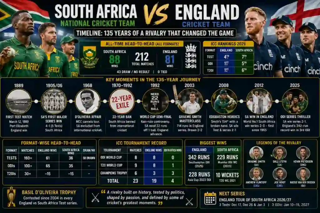 South Africa National Cricket Team Vs England Cricket Team Timeline