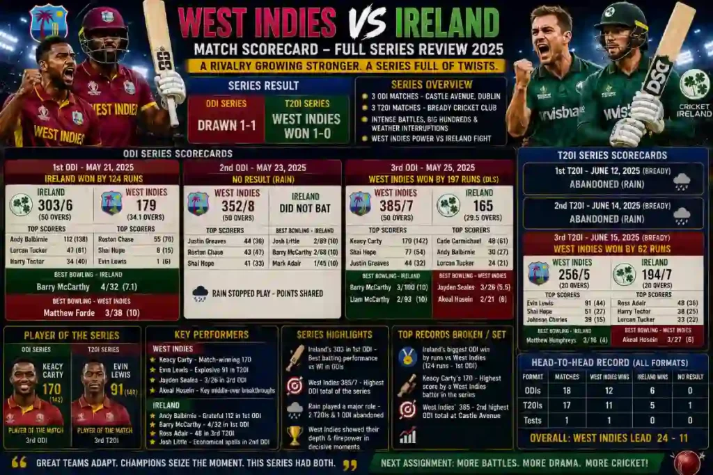 West Indies Cricket Team vs Ireland Cricket Team Match Scorecard