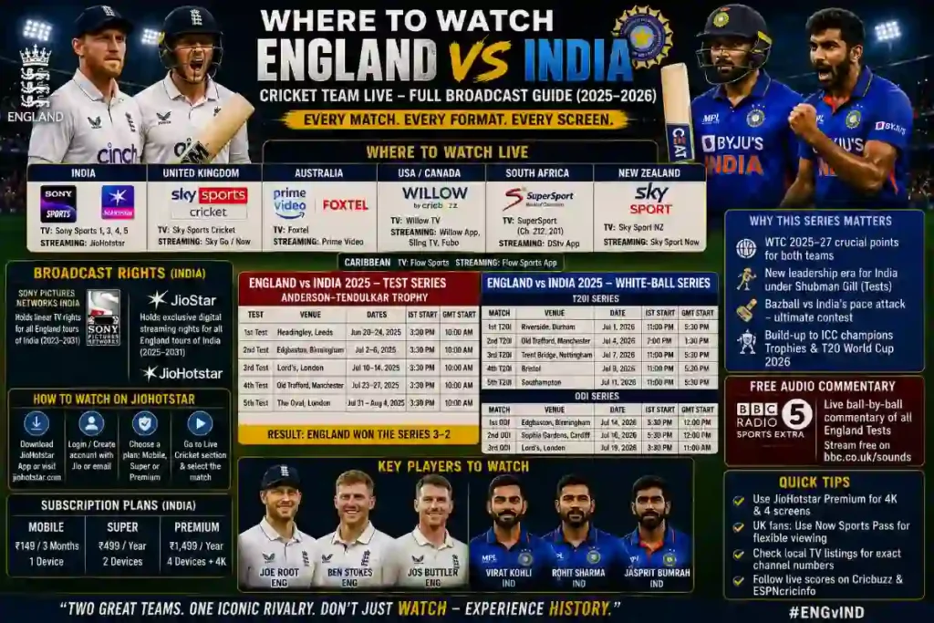 Where To Watch England Cricket Team Vs India National Cricket Team