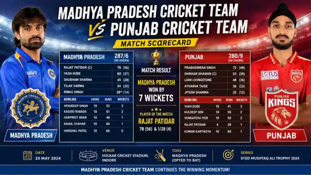 madhya pradesh cricket team vs punjab cricket team match scorecard